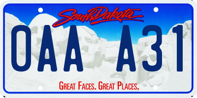 SD license plate 0AAA31