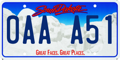 SD license plate 0AAA51