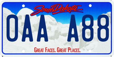 SD license plate 0AAA88