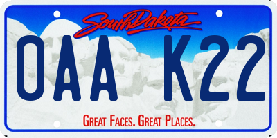 SD license plate 0AAK22