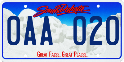 SD license plate 0AAO20