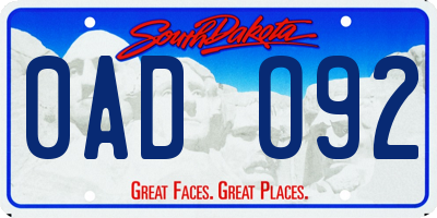 SD license plate 0ADO92