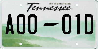 TN license plate A0001D