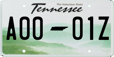 TN license plate A0001Z