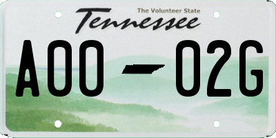 TN license plate A0002G