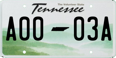 TN license plate A0003A