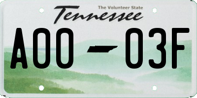 TN license plate A0003F