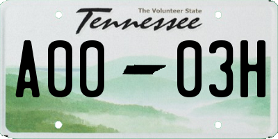 TN license plate A0003H