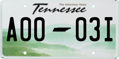 TN license plate A0003I