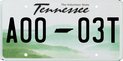 TN license plate A0003T