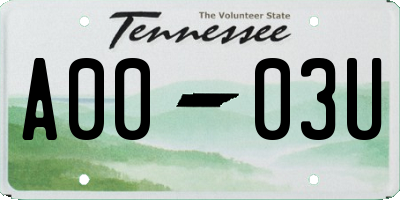 TN license plate A0003U