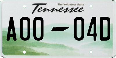 TN license plate A0004D
