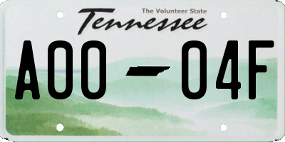TN license plate A0004F