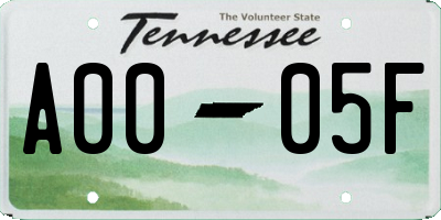 TN license plate A0005F