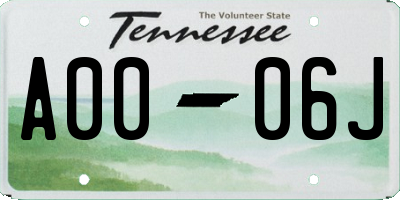 TN license plate A0006J