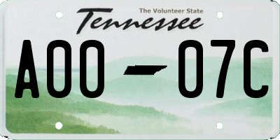 TN license plate A0007C