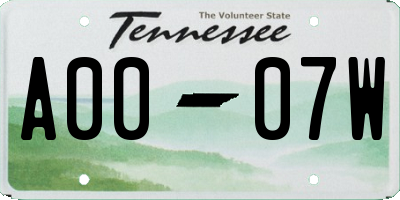 TN license plate A0007W