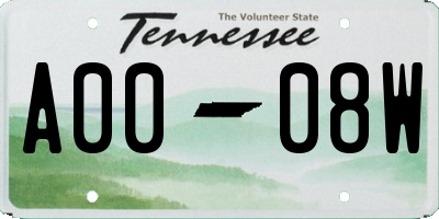 TN license plate A0008W