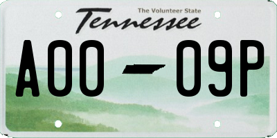 TN license plate A0009P