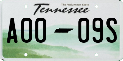 TN license plate A0009S