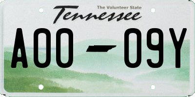 TN license plate A0009Y