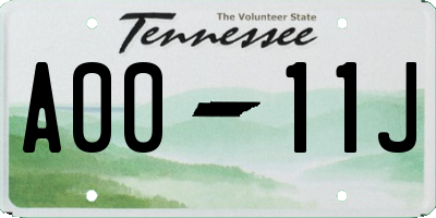 TN license plate A0011J