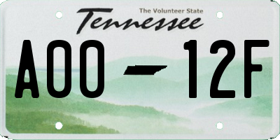 TN license plate A0012F