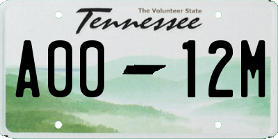 TN license plate A0012M
