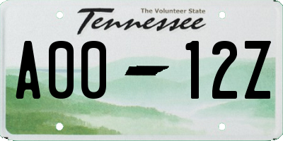 TN license plate A0012Z