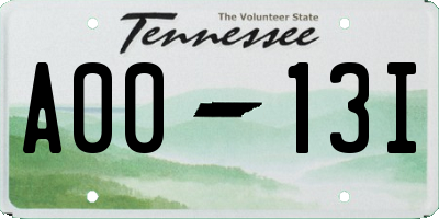 TN license plate A0013I
