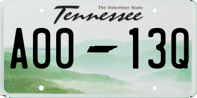TN license plate A0013Q