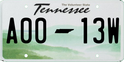 TN license plate A0013W