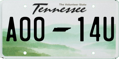 TN license plate A0014U