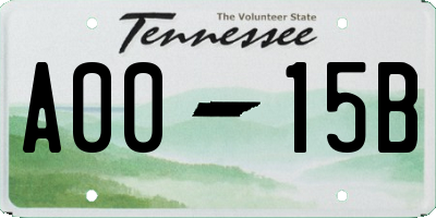 TN license plate A0015B