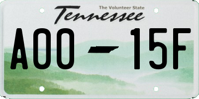 TN license plate A0015F