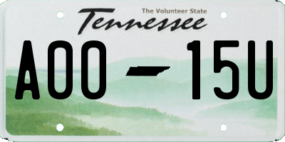 TN license plate A0015U