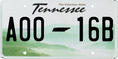 TN license plate A0016B
