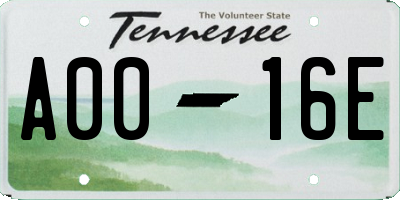 TN license plate A0016E