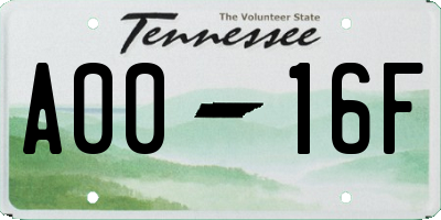 TN license plate A0016F
