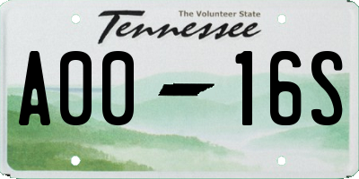 TN license plate A0016S