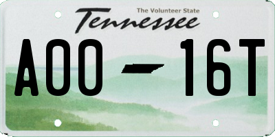 TN license plate A0016T