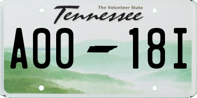 TN license plate A0018I