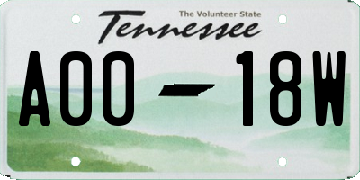TN license plate A0018W