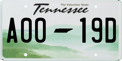 TN license plate A0019D