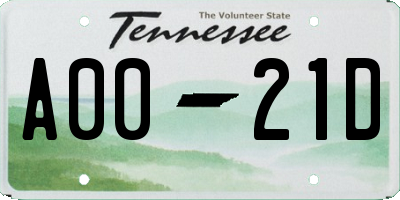 TN license plate A0021D