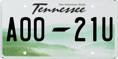 TN license plate A0021U