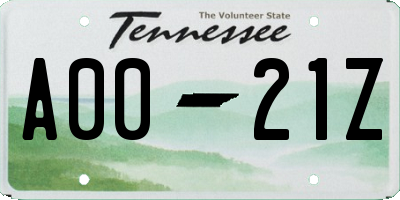 TN license plate A0021Z