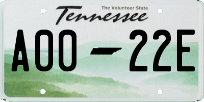 TN license plate A0022E