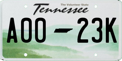 TN license plate A0023K