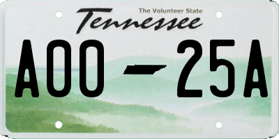 TN license plate A0025A